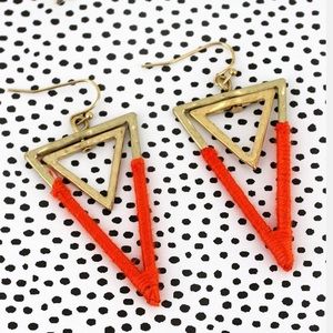 Worn gold, orange thread wrapped earrings